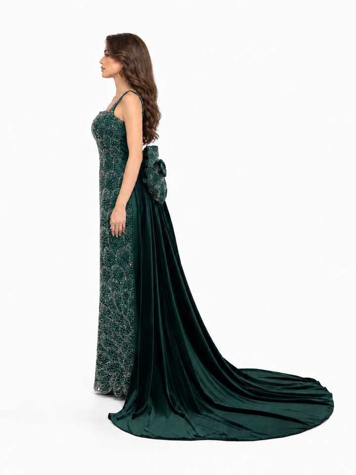 Crystal Bow Evening Gown – EMERALDA
