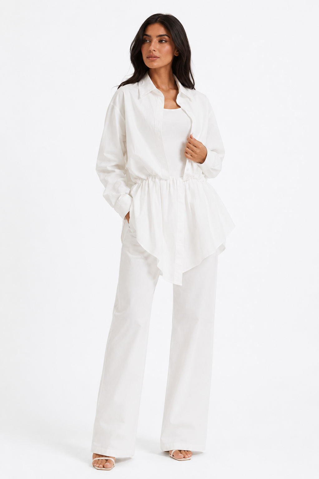 Layered Shirt-Waist Tank Top – Ivory