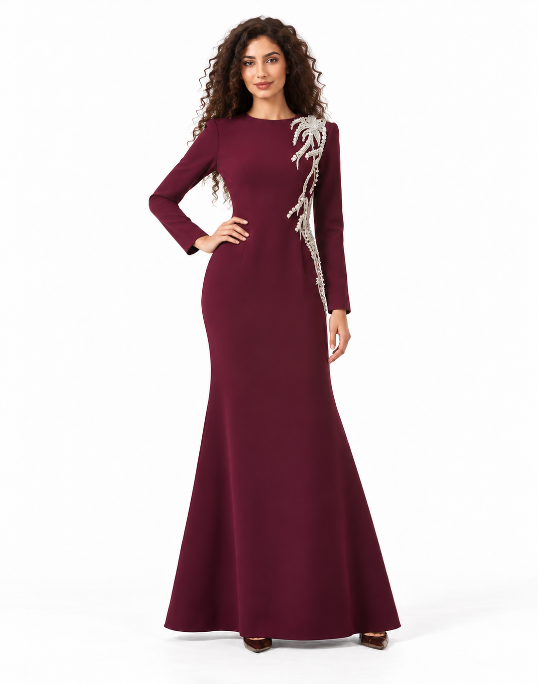 Burgundy Crystal Embellished Maxi Dress - Aurora