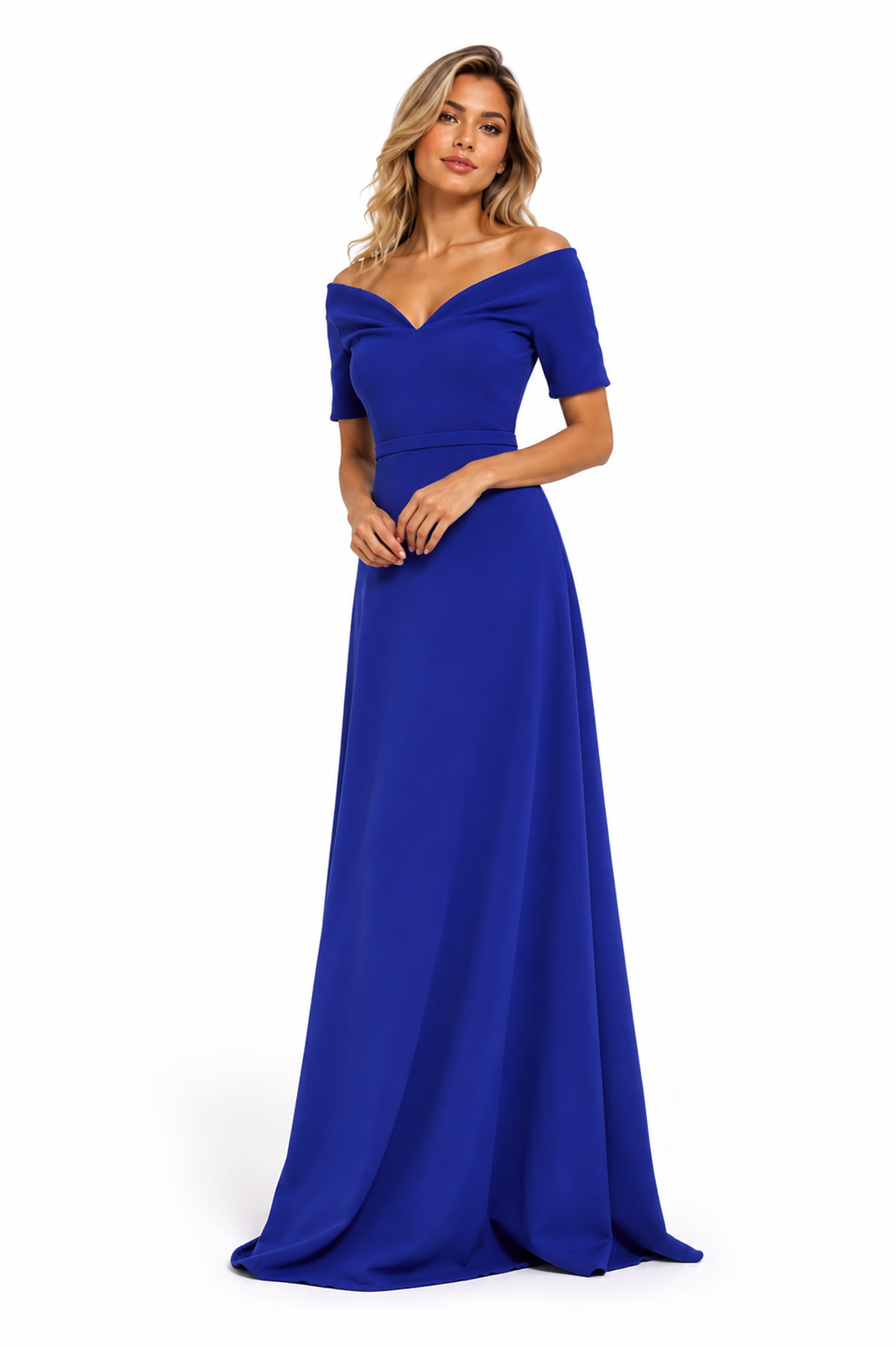 Off-Shoulder A-Line Maxi Dress – Cobalt –
