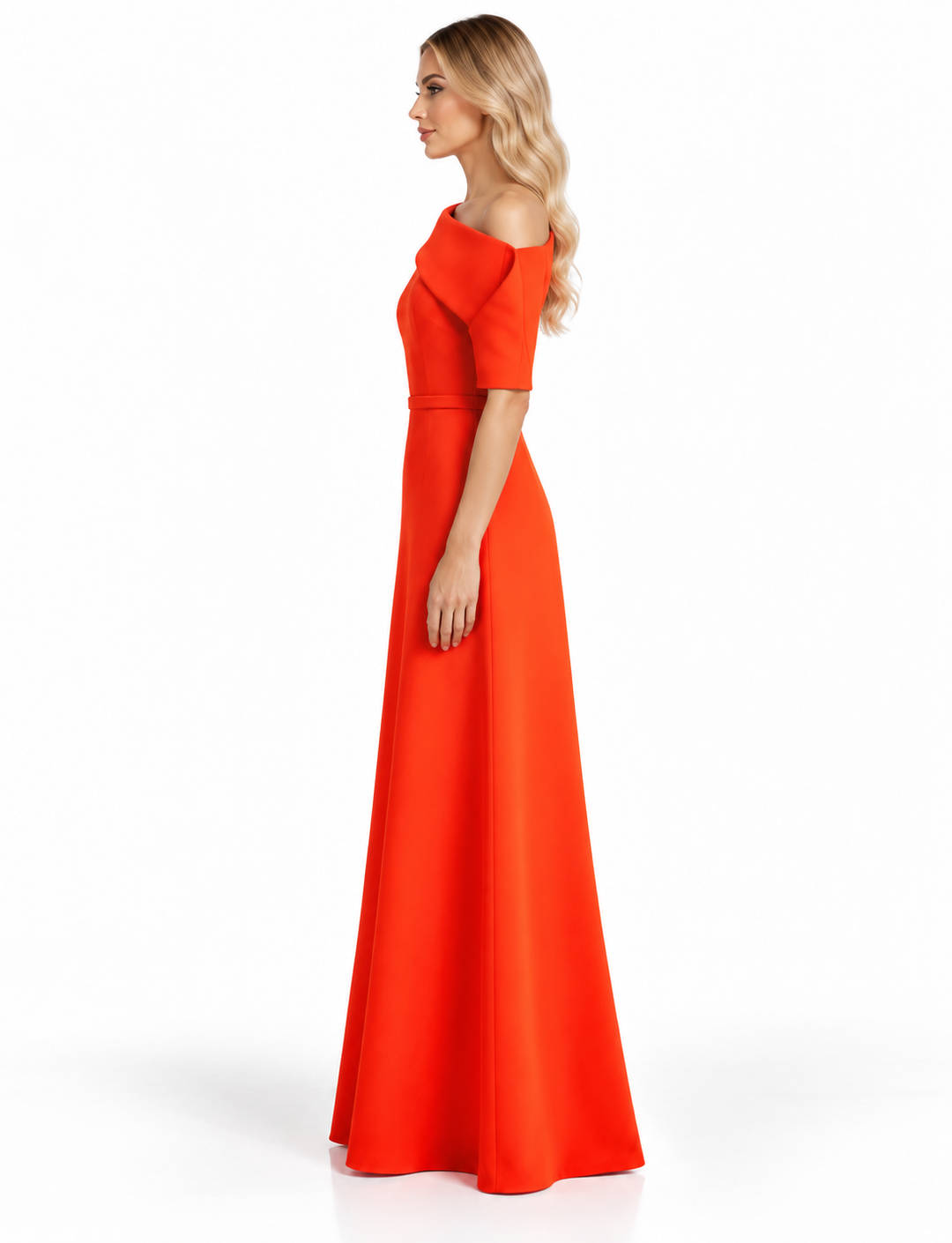 Vibrant Orange Asymmetric Off-Shoulder Maxi Dress - Aurora