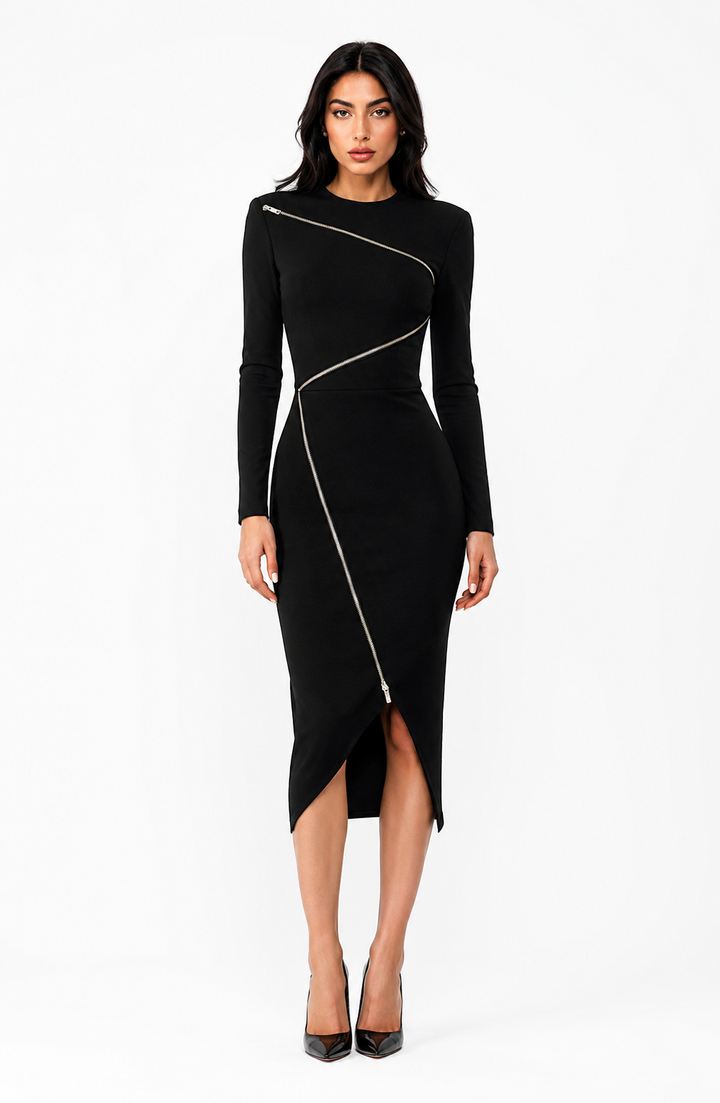 Asymmetric Zip Midi Dress – Voltage