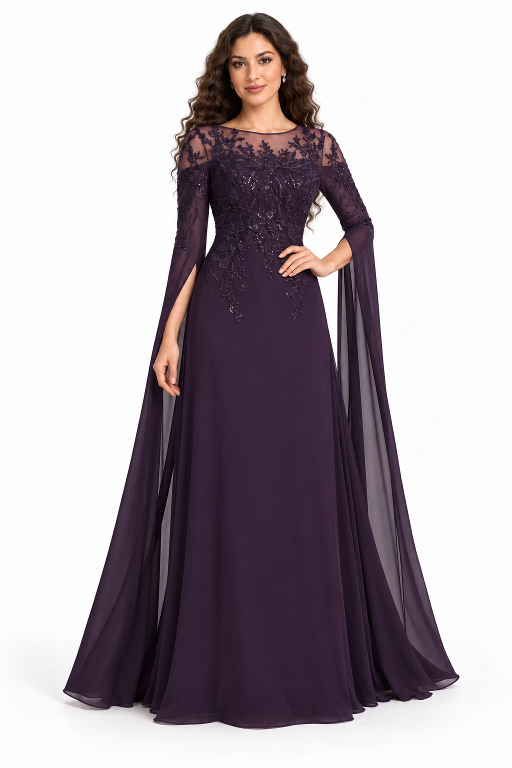 Embroidered Cape Sleeve Evening - Enchantment