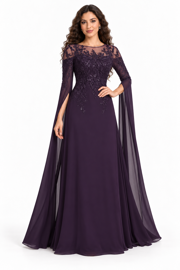 Embroidered Cape Sleeve Evening - Enchantment