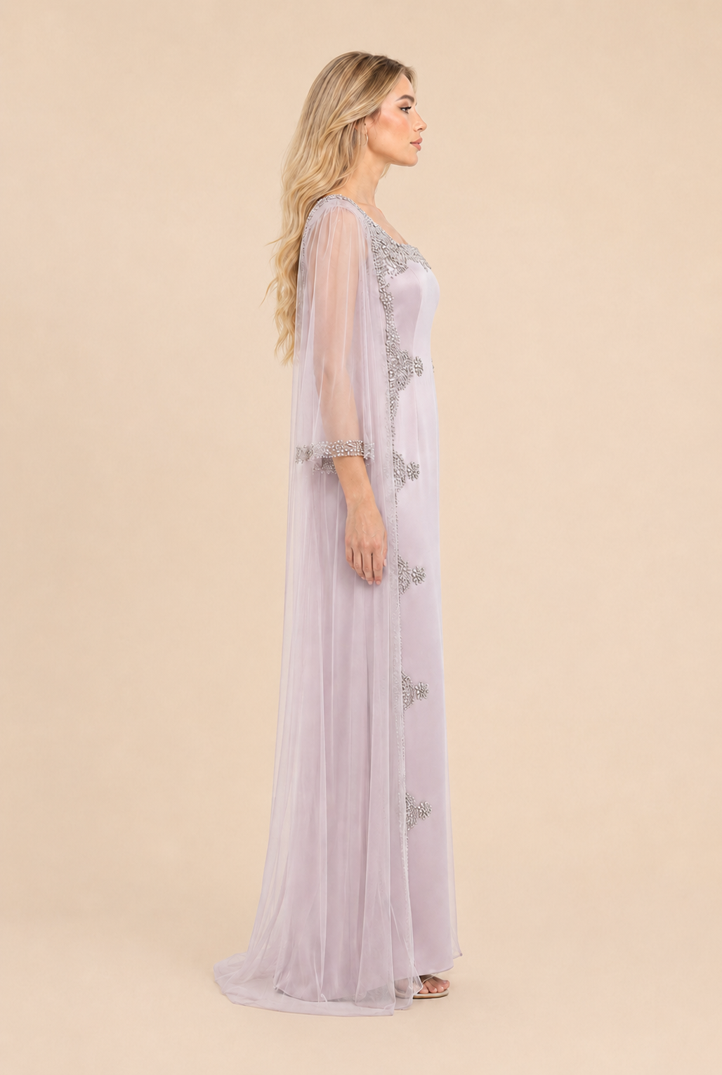 Embellished Cape Evening Gown – SERAPHINE