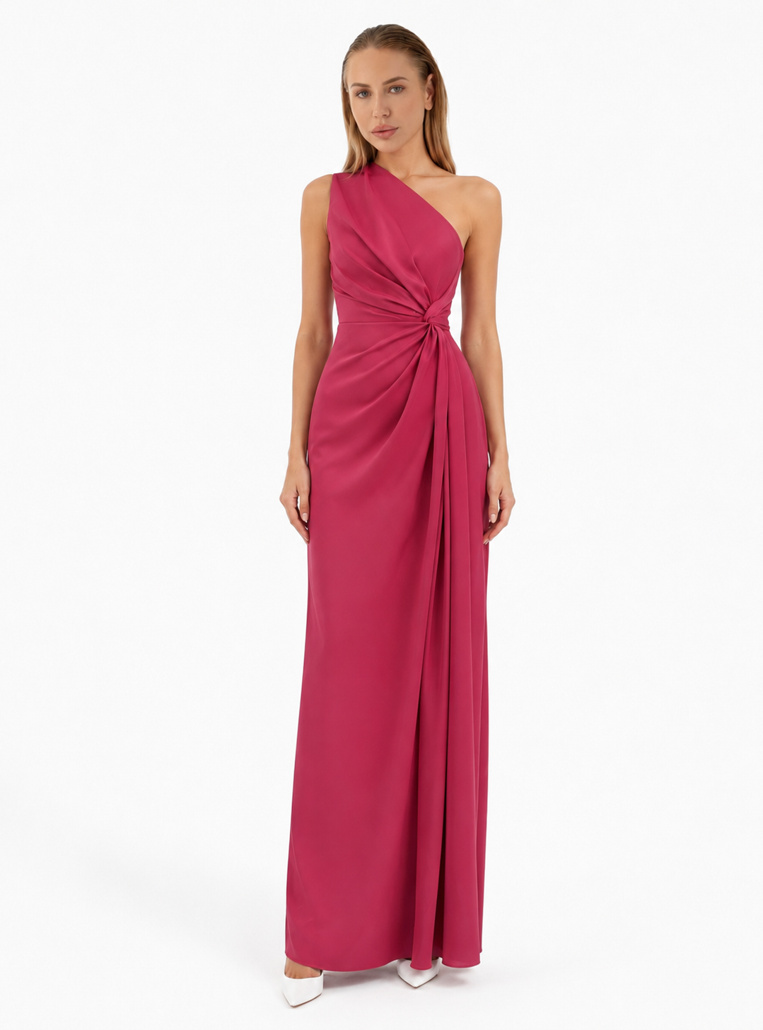 One-Shoulder Draped Maxi Dress – Rose