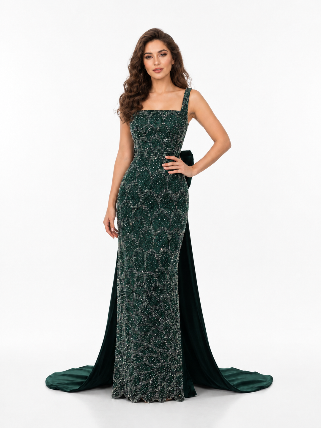 Crystal Bow Evening Gown – EMERALDA