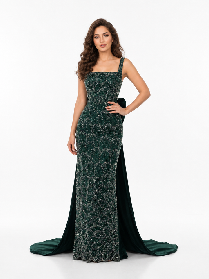 Crystal Bow Evening Gown – EMERALDA