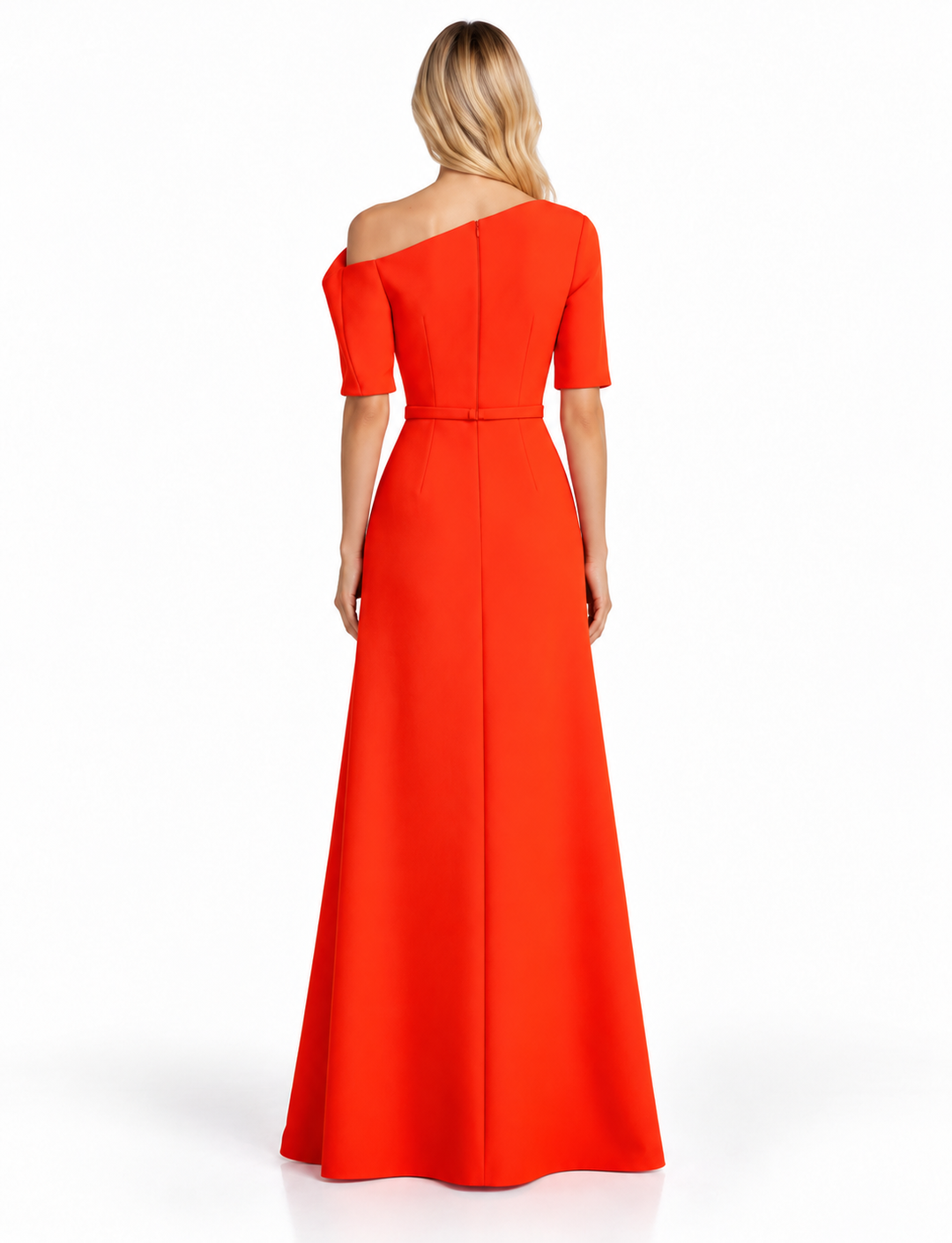Vibrant Orange Asymmetric Off-Shoulder Maxi Dress - Aurora