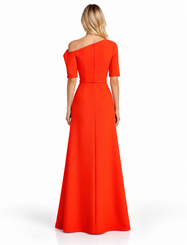 Vibrant Orange Asymmetric Off-Shoulder Maxi Dress - Aurora
