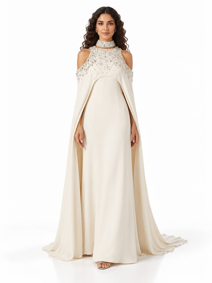 Embellished Halter Cape Evening - Luminara