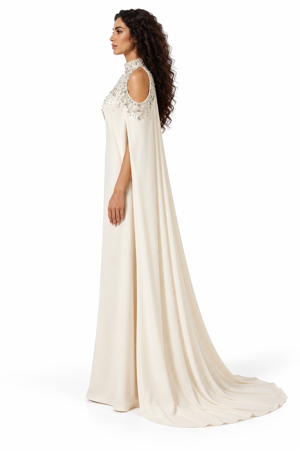 Embellished Halter Cape Evening - Luminara