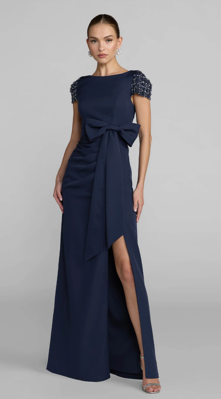 Embellished Sleeve Bow Gown - Celeste