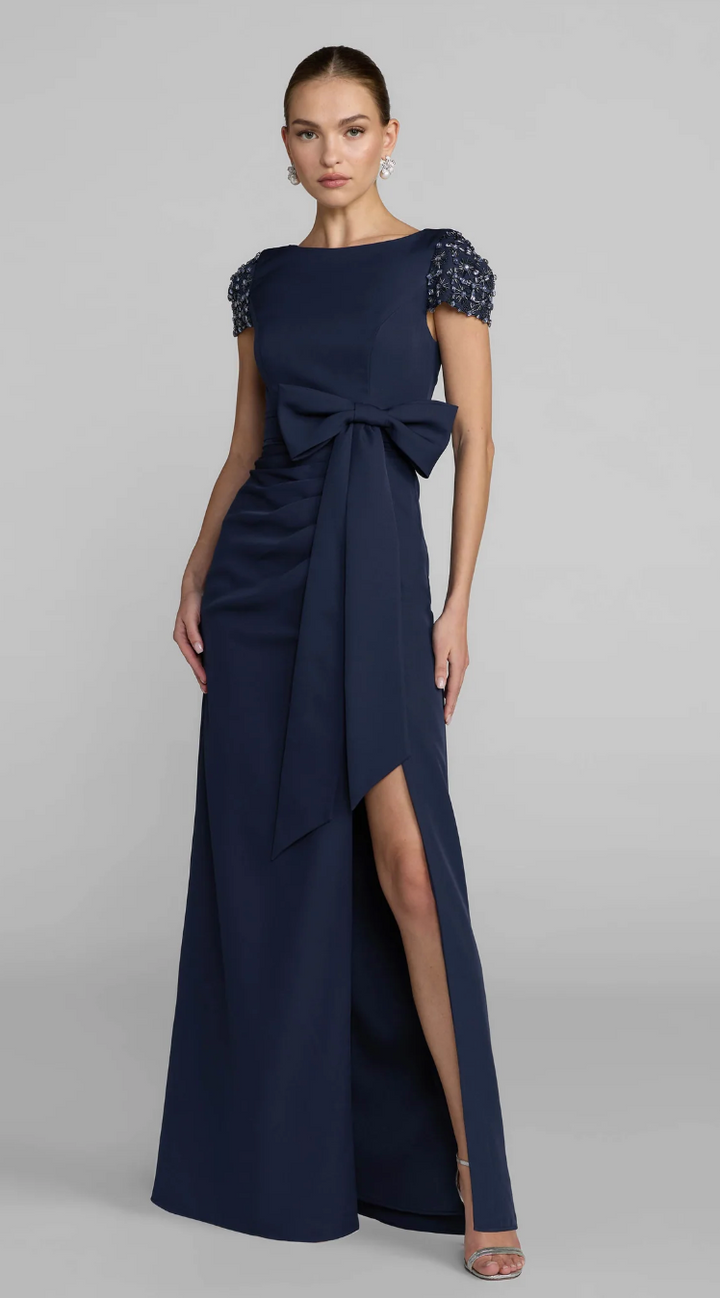 Embellished Sleeve Bow Gown - Celeste