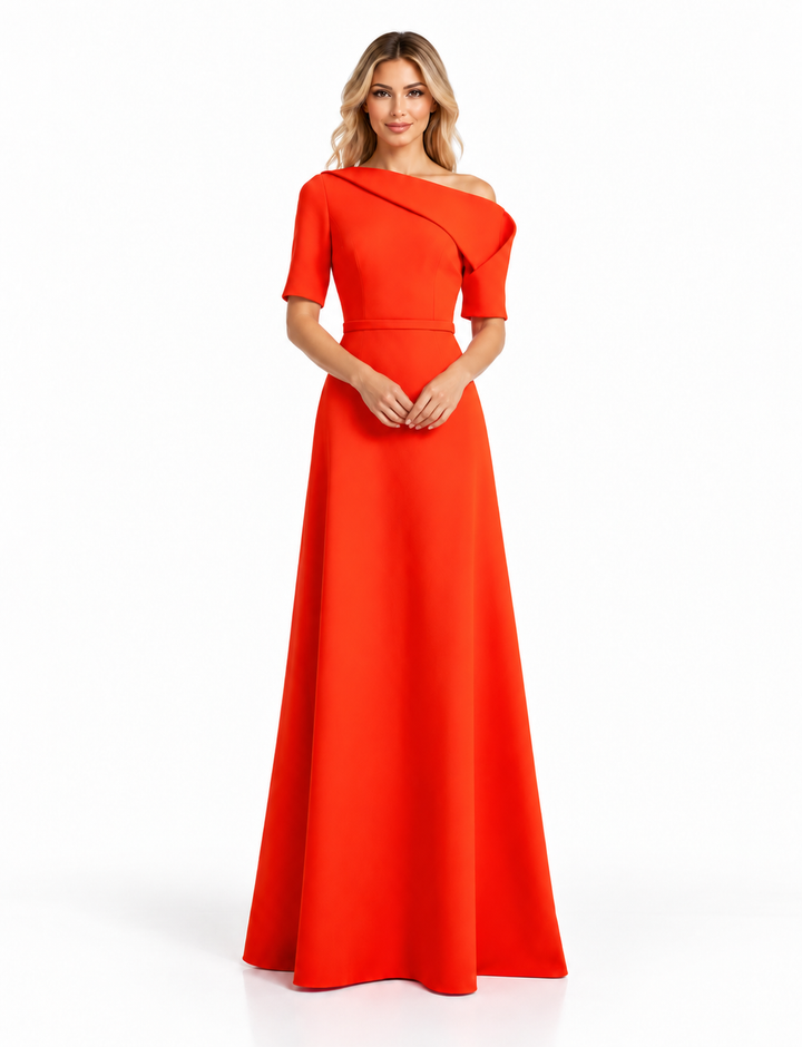 Vibrant Orange Asymmetric Off-Shoulder Maxi Dress - Aurora