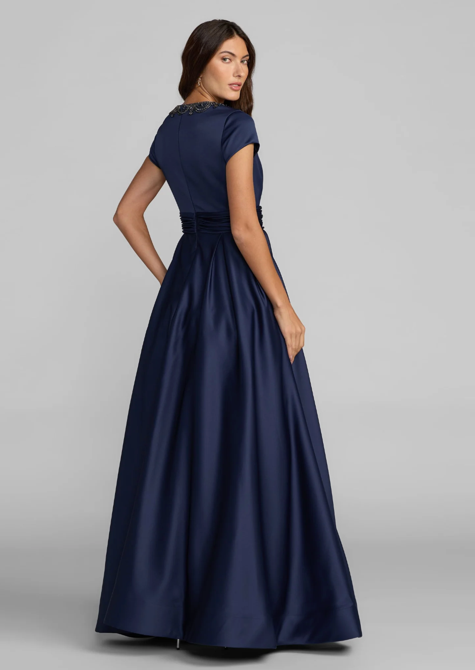 Embellished Neck Satin Maxi Dress - Elara