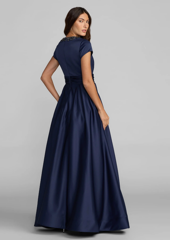 Embellished Neck Satin Maxi Dress - Elara