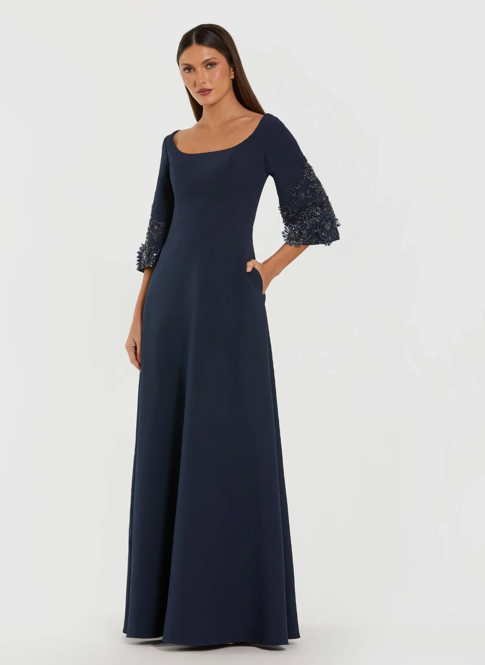 Embellished Sleeve Maxi Gown - Midnight