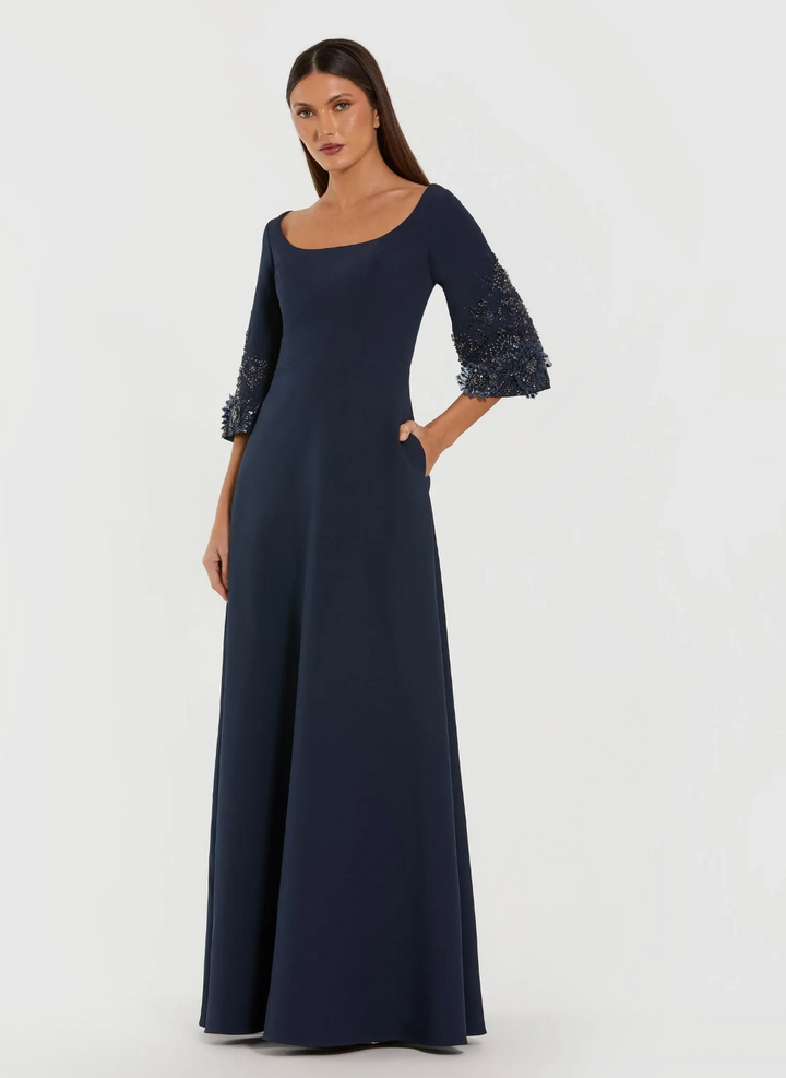 Embellished Sleeve Maxi Gown - Midnight