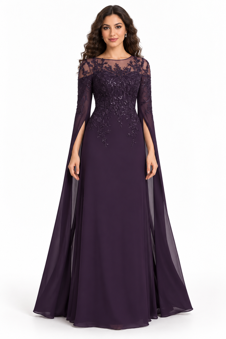 Embroidered Cape Sleeve Evening - Enchantment