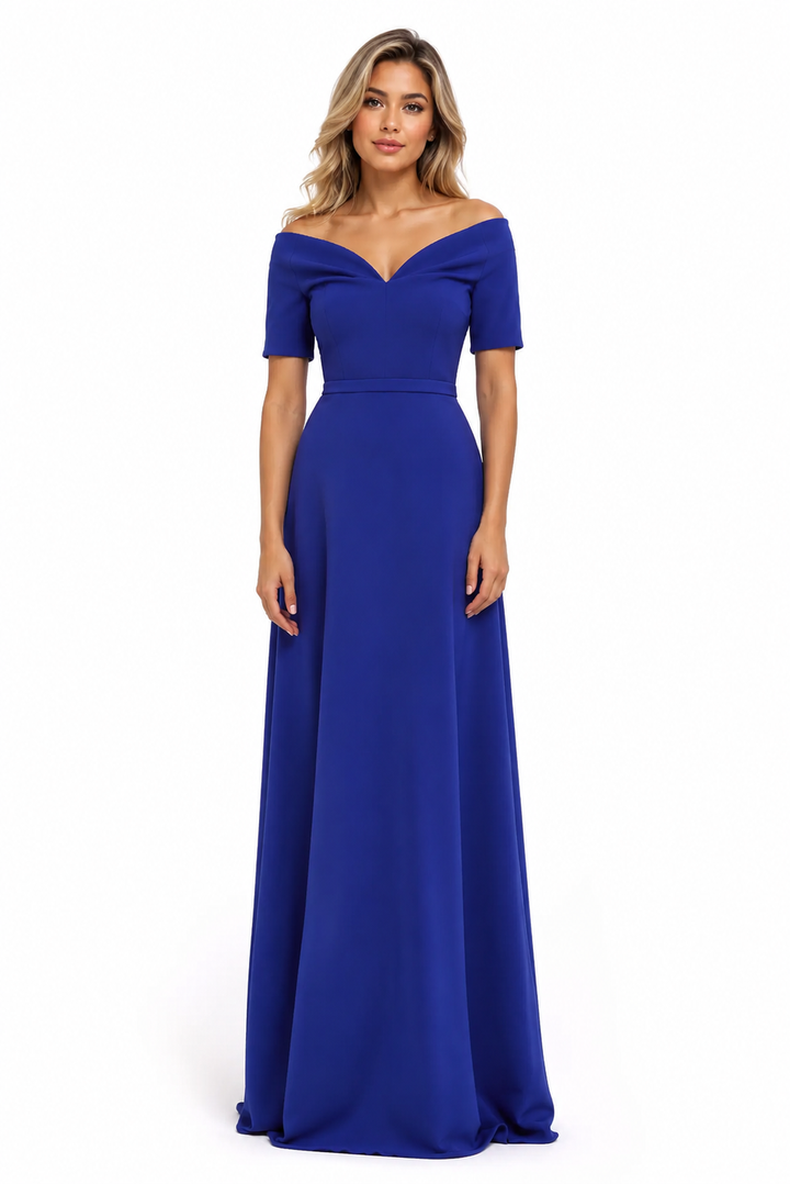 Off-Shoulder A-Line Maxi Dress – Cobalt