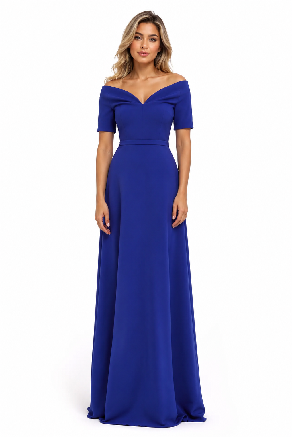Off-Shoulder A-Line Maxi Dress – Cobalt –