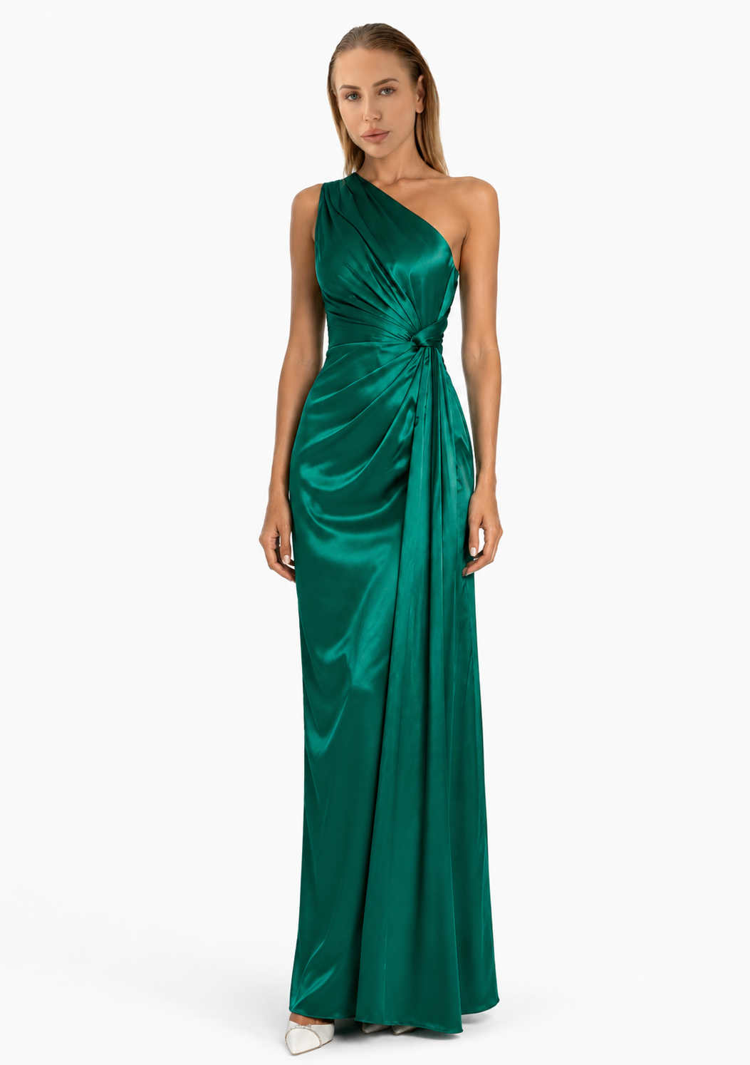 One-Shoulder Draped Maxi Dress – Rose