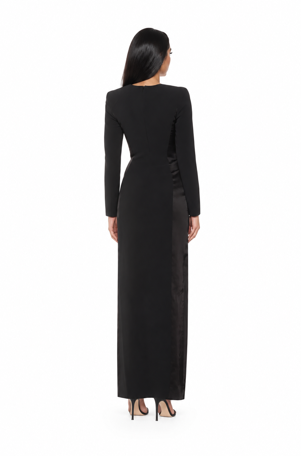 Satin Panel Long Sleeve Maxi Dress - Celeste
