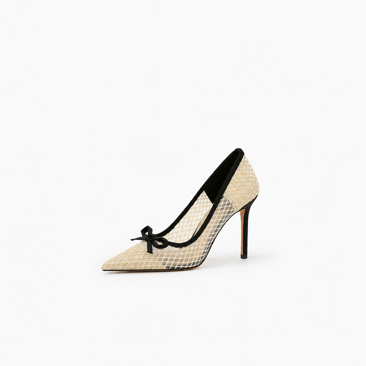 Mesh Bow Stiletto Pumps - Noir