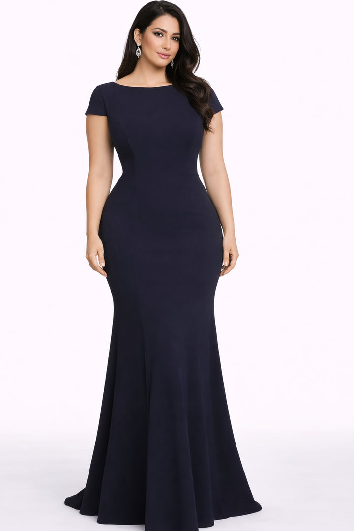 cap sleeve mermaid dress with bateau neckline – MIDNIGHT-1