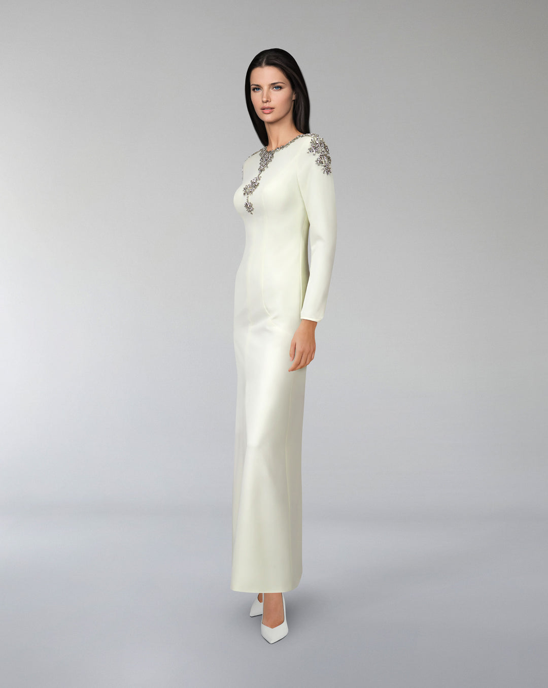 Beaded column dress with front slit - ZIARAH