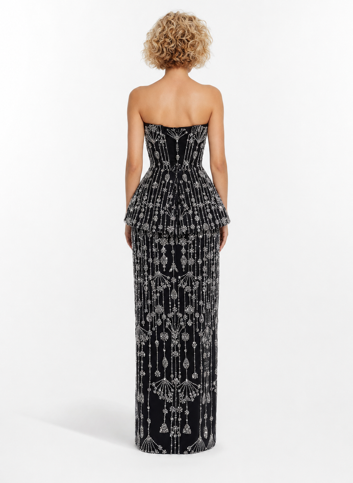 Crystal Embellished Peplum Gown – NOIRE