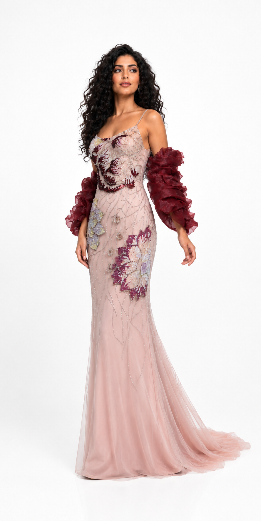 Blush Floral Embellished Ruffle Sleeve Gown – BLOSSOM
