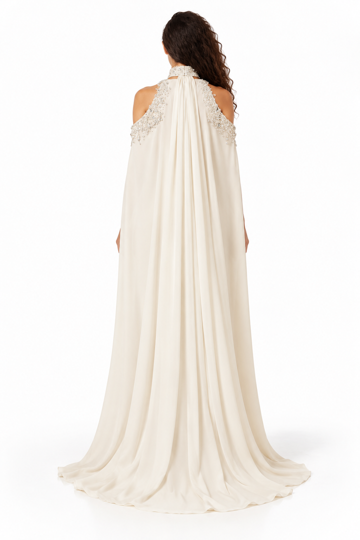 Embellished Halter Cape Evening - Luminara