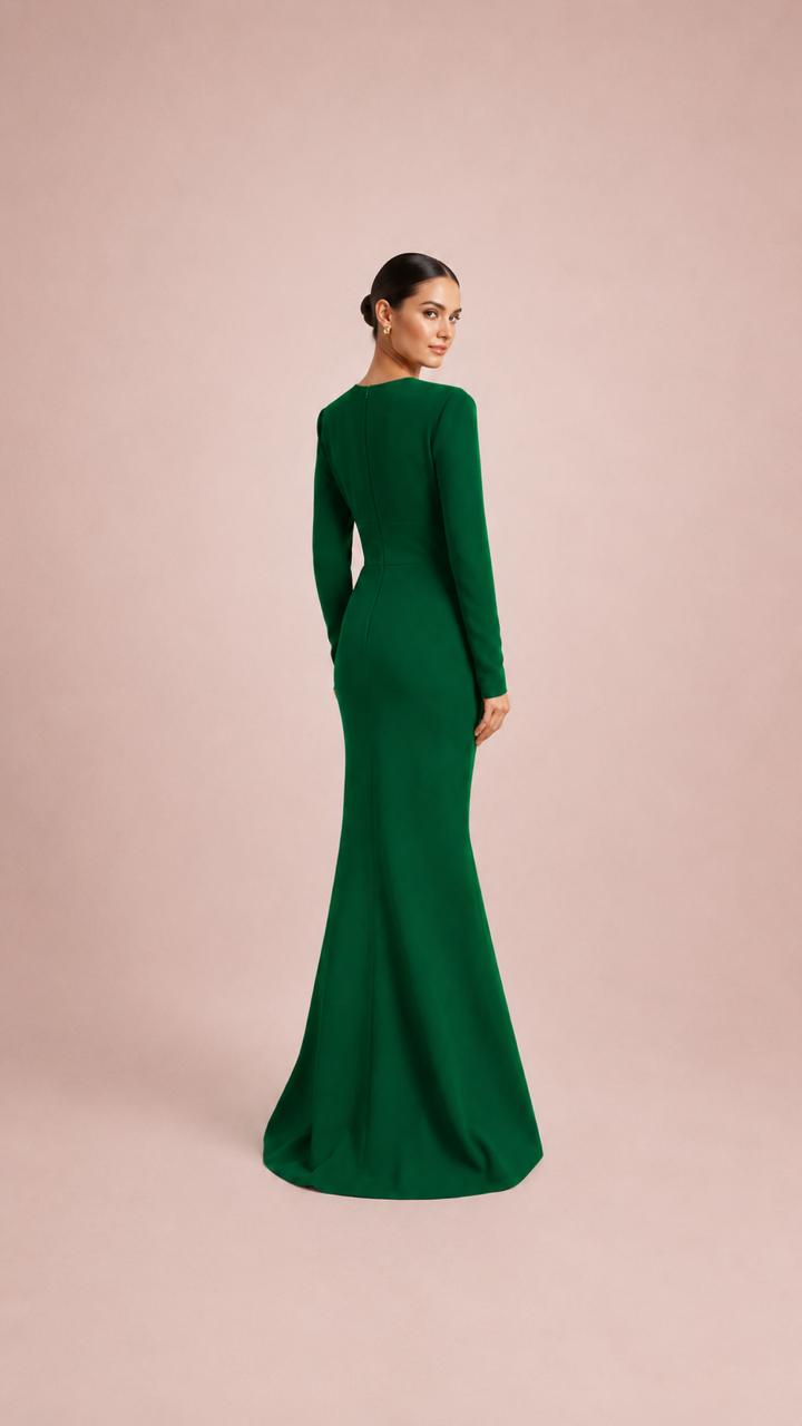 Emerald Green Bow-Detail Long Sleeve Gown – VERDANT