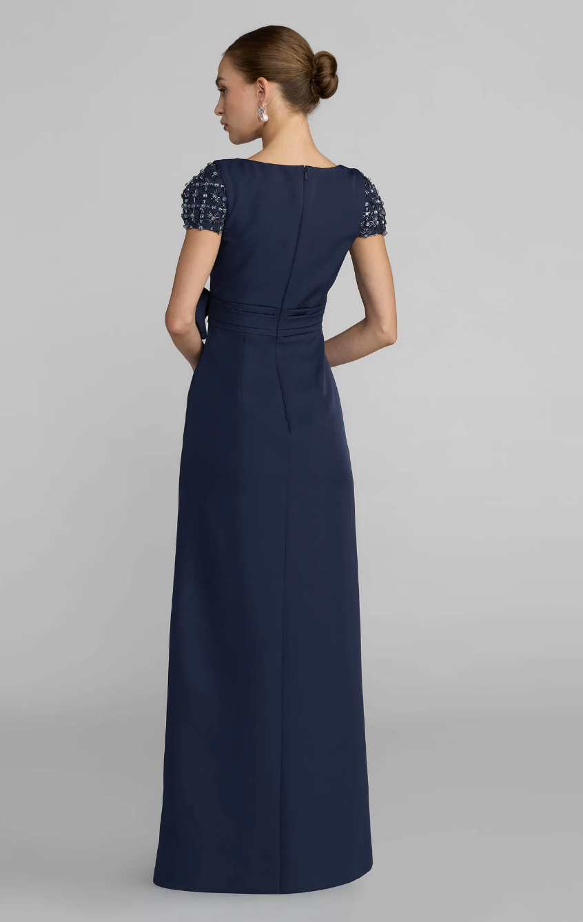 Embellished Sleeve Bow Gown - Celeste