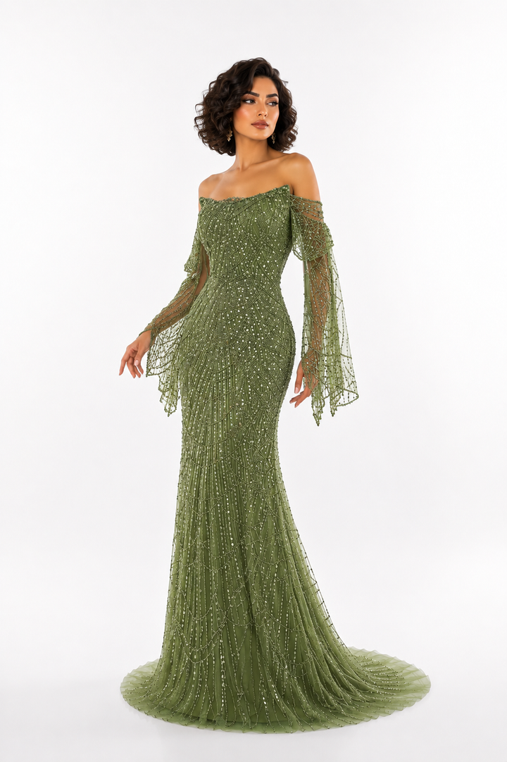 Crystal Draped Strapless Gown – VERDENA