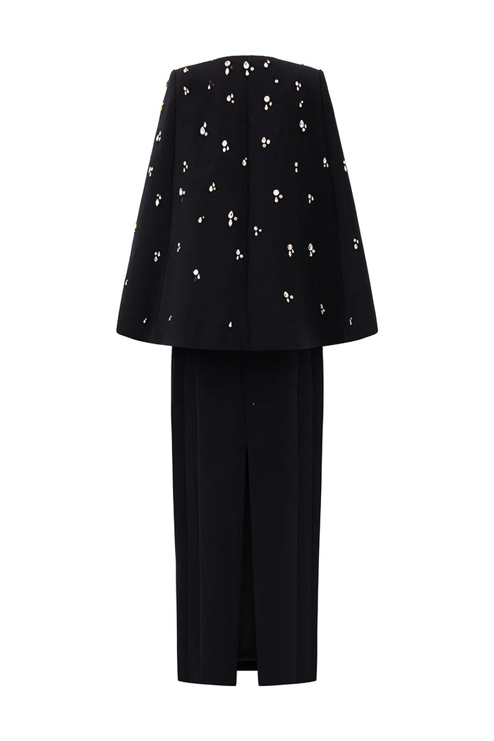 embellished cape jacket with matching column dress – NOIRE