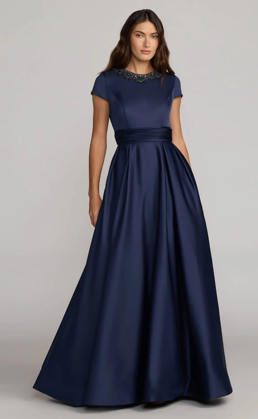 Embellished Neck Satin Maxi Dress - Elara