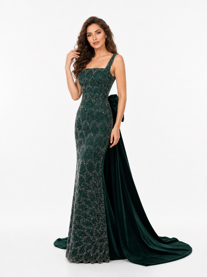 Crystal Bow Evening Gown – EMERALDA