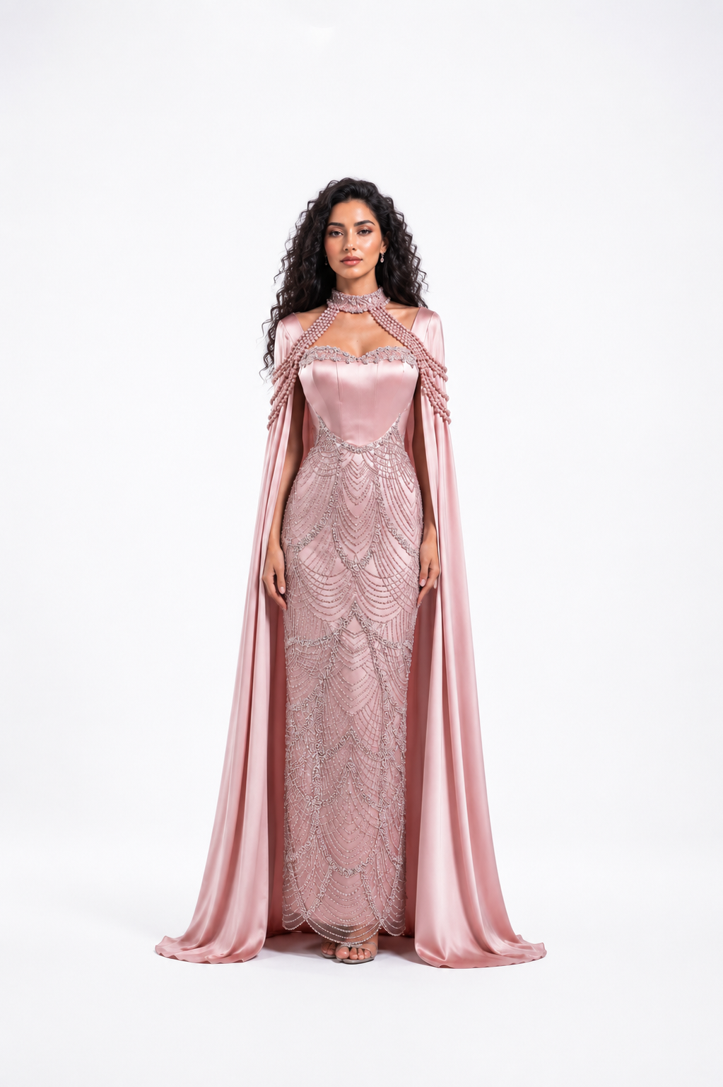 Crystal Draped Cape Gown – ROSALIA
