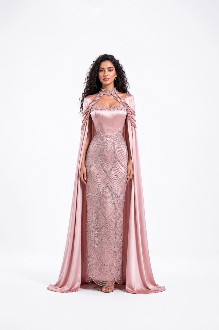 Crystal Draped Cape Gown – ROSALIA
