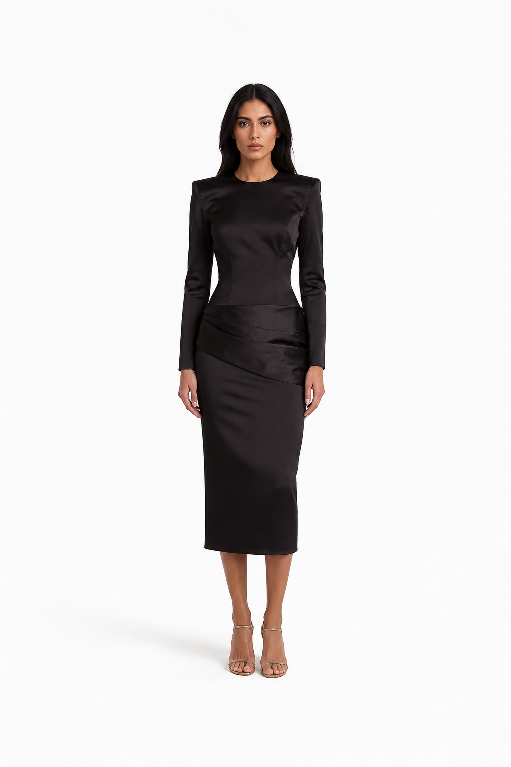 Chocolate Satin Waist Midi Dress – AURELIA
