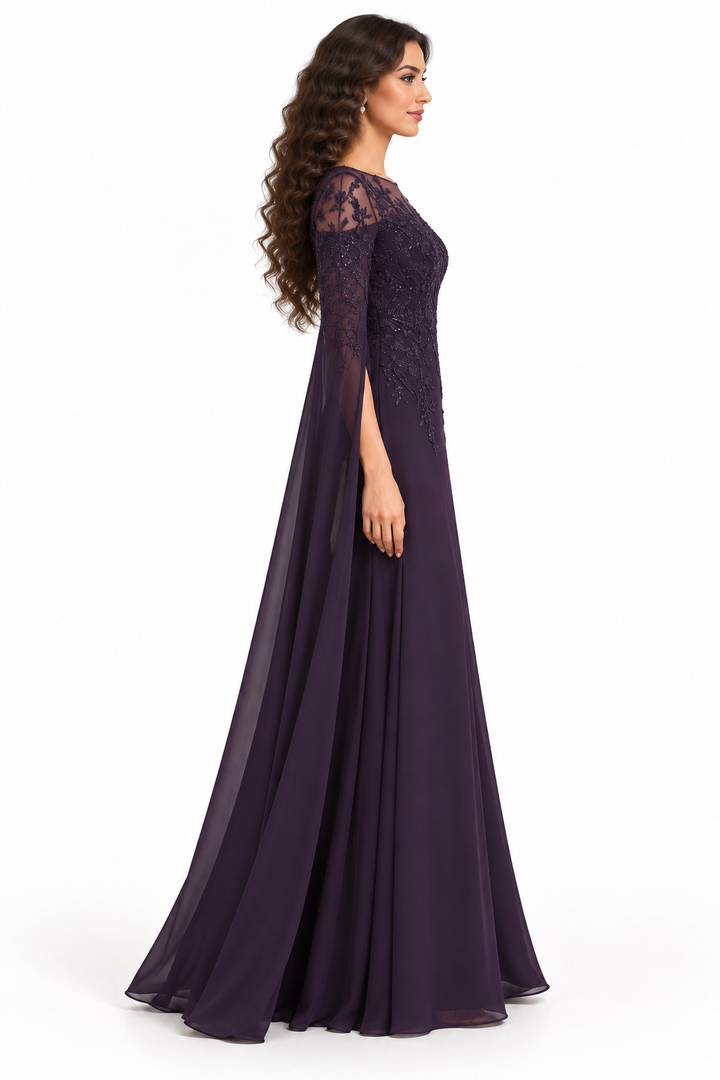 Embroidered Cape Sleeve Evening - Enchantment