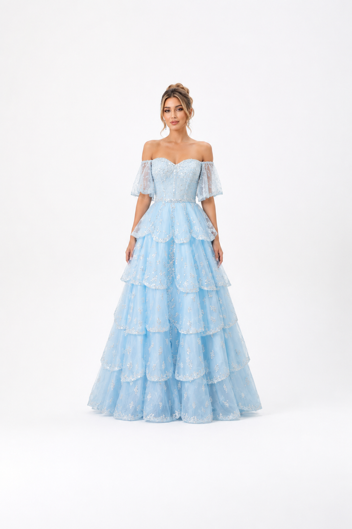 Crystal Tiered Strapless Gown – BLUSH