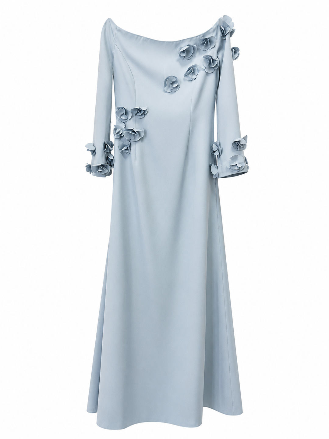 Powder Blue 3D Floral Appliqué Maxi Dress – AZUREA