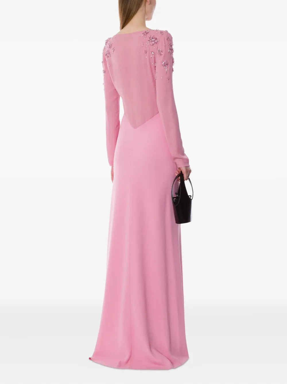 long-sleeve gown with embellished sheer yoke – ROSABEL