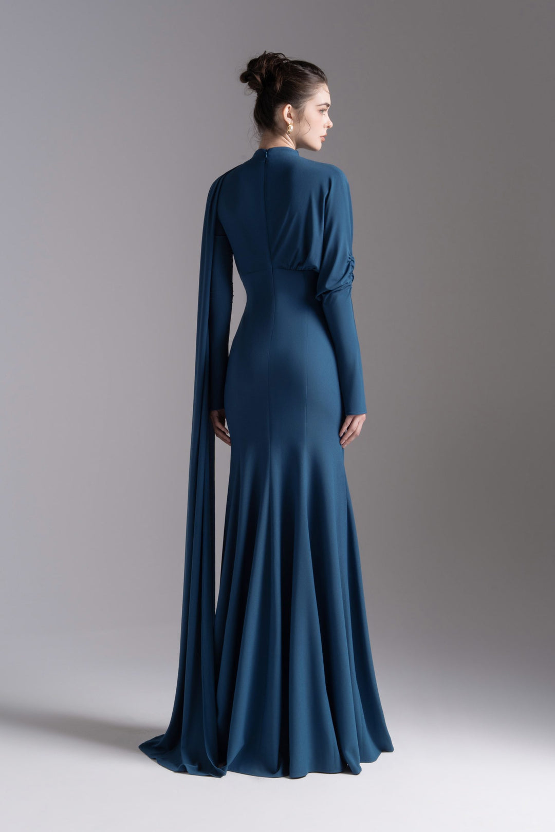 Draped V-neck gown with scarf detail – AURELIA