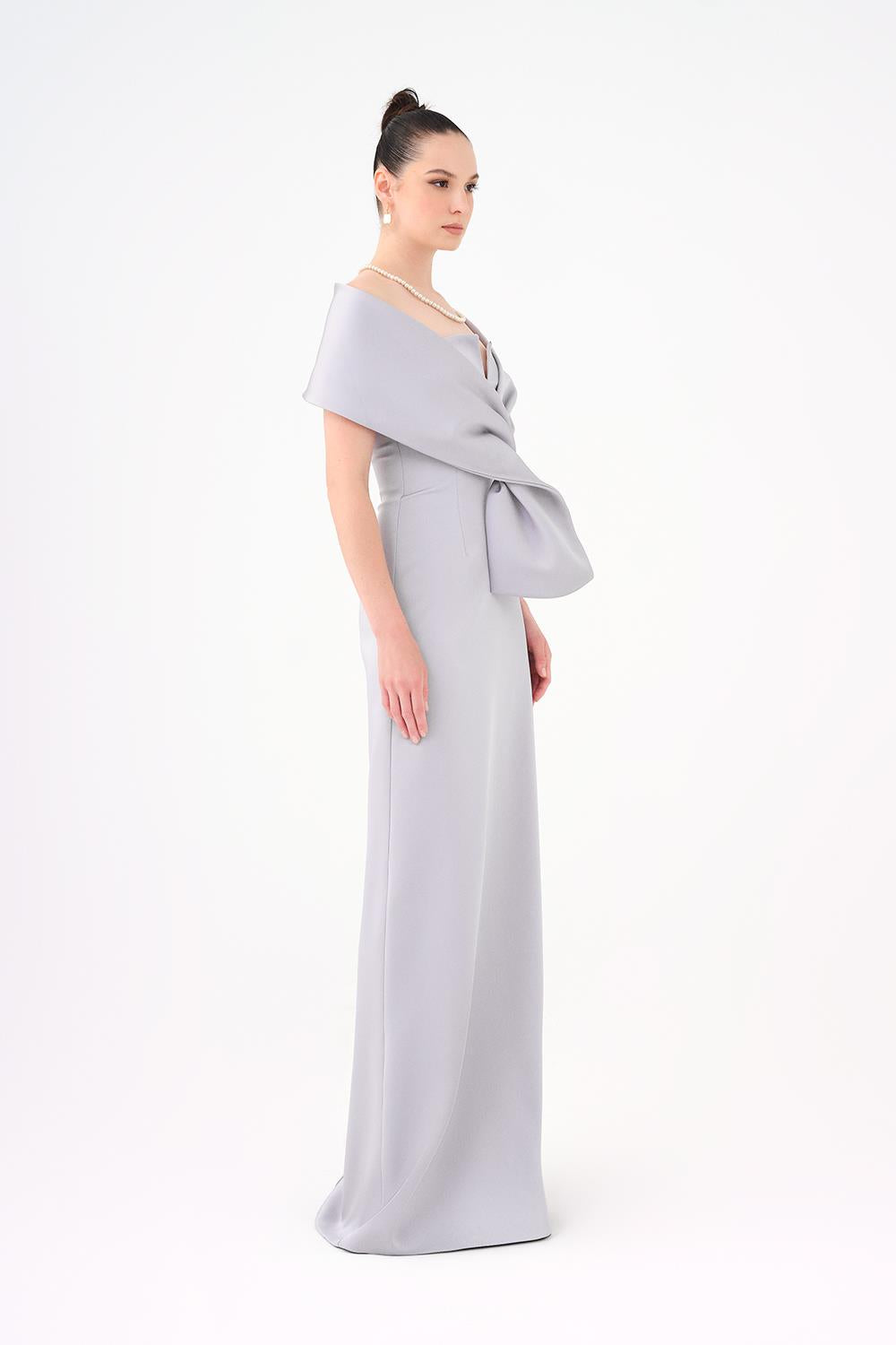 off-shoulder column dress with sculpted fold bodice – AURÉLIA