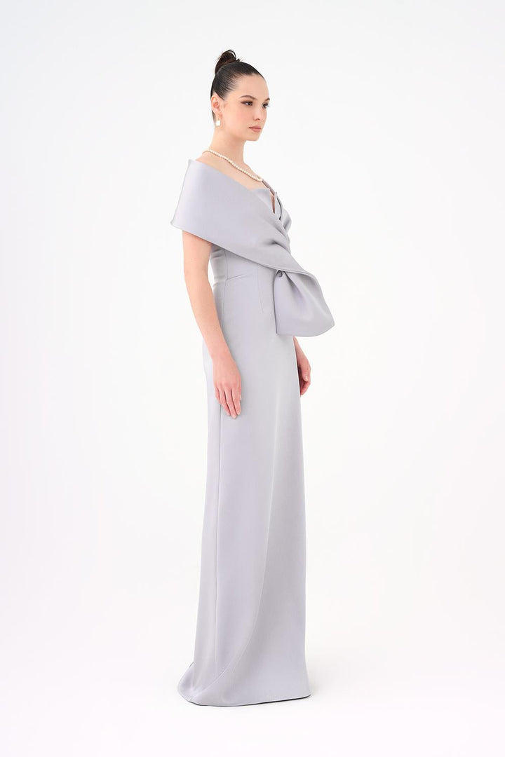 off-shoulder column dress with sculpted fold bodice – AURÉLIA